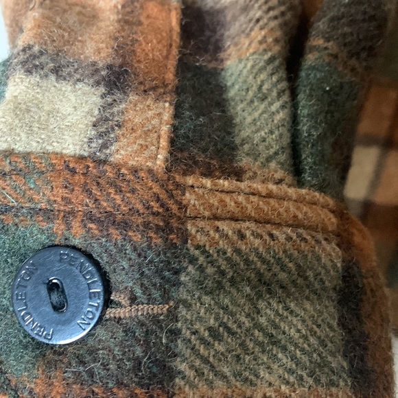 VTG 70’s Pendleton Woolen Mills OR Virgin Wool Xl Plaid Shacket Coat Warm Tones - Picture 13 of 17